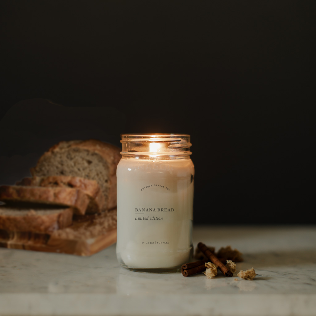Banana Bread Soy Wax Mason Jar Candle Antique Candle Co. Wholesale